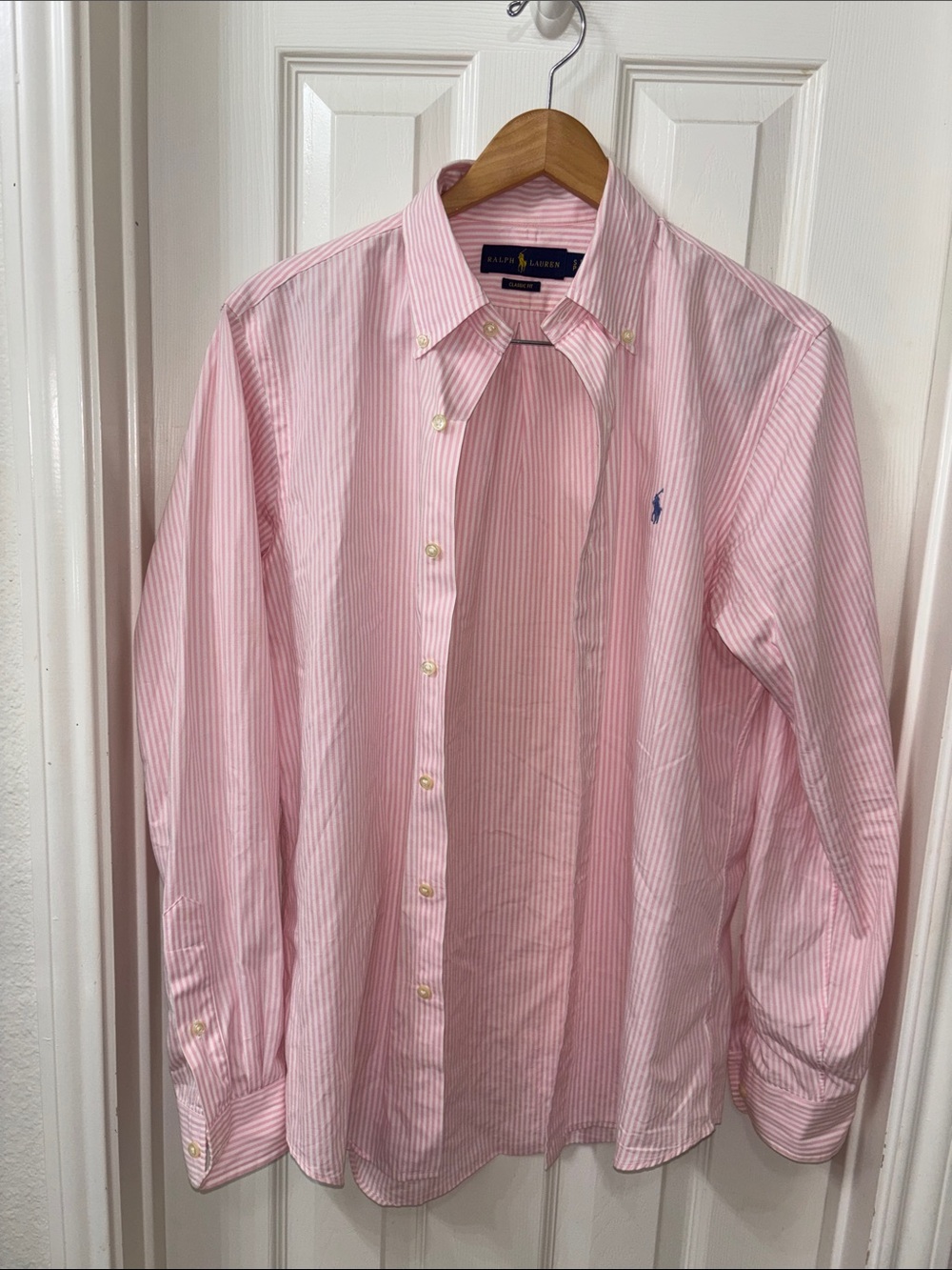 Ralph Lauren Pink and White Striped Button-Down Dress Shirt
